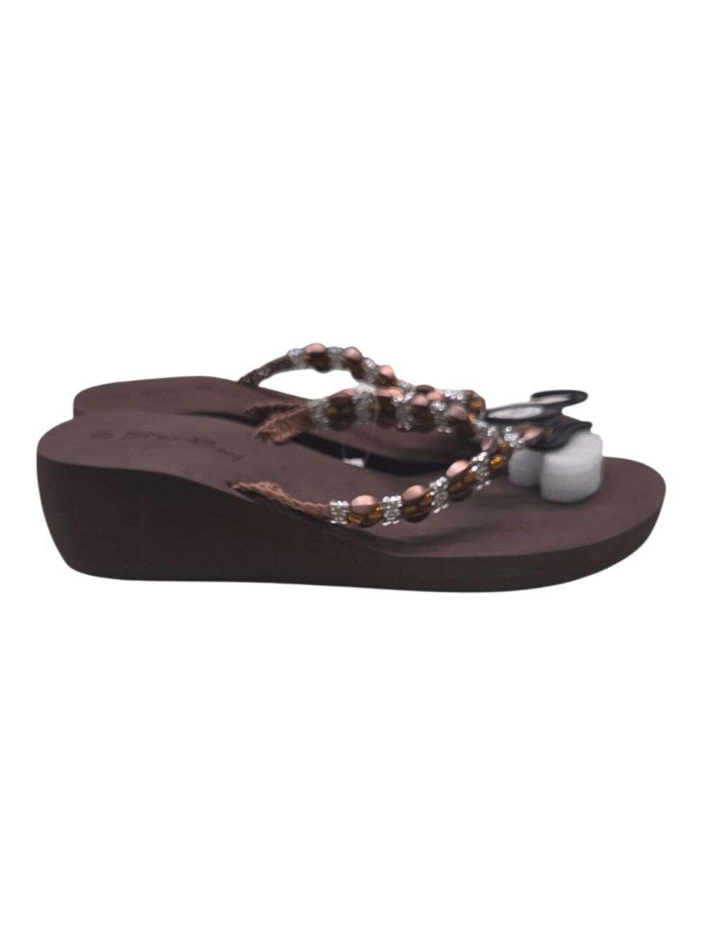 Star Bay Beaded Wedge Flip Flop Sandals  NWT Brown Various Sizes